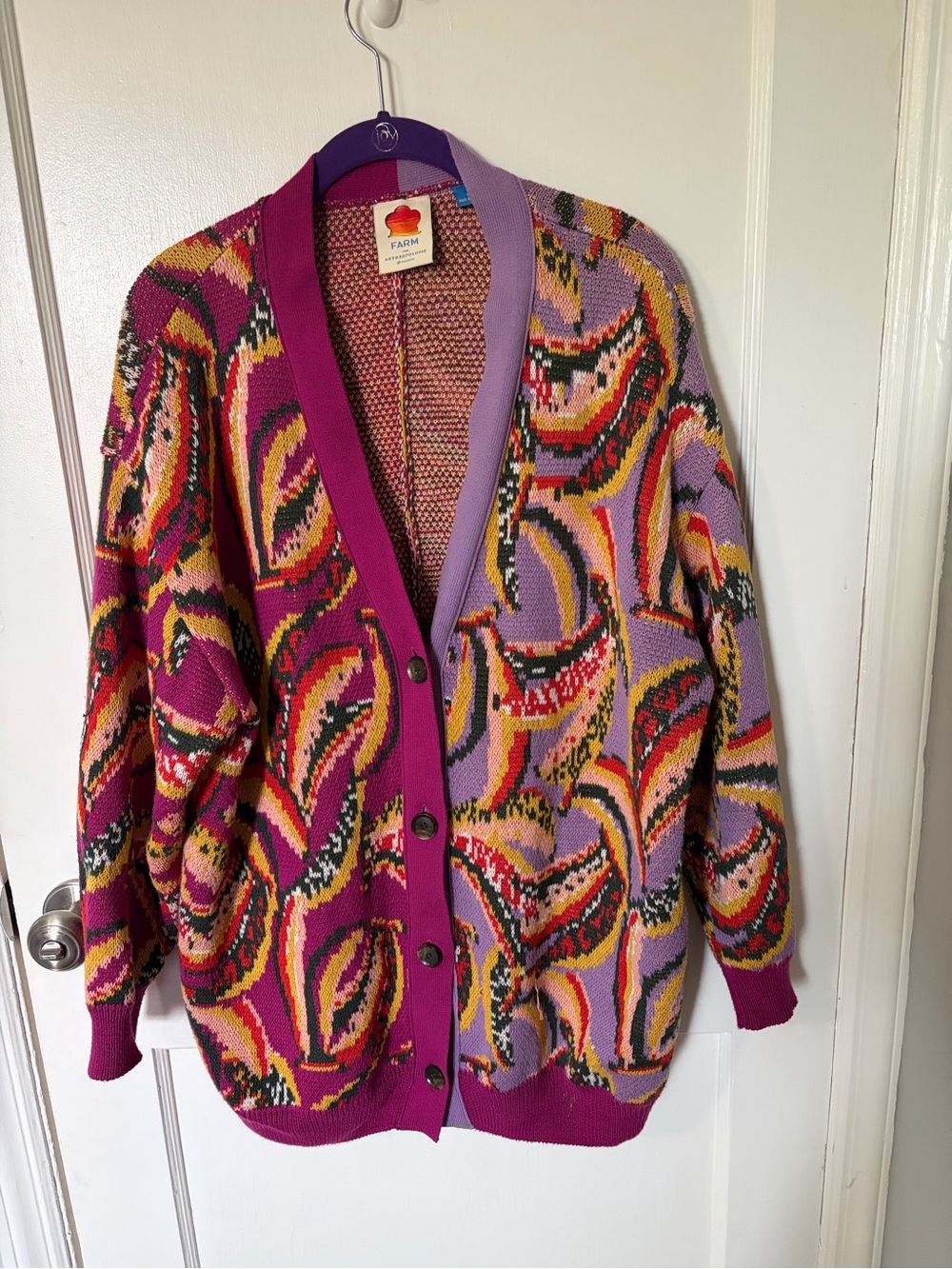 FARM Rio Purple Magenta Multicolor Button-Front Cardigan